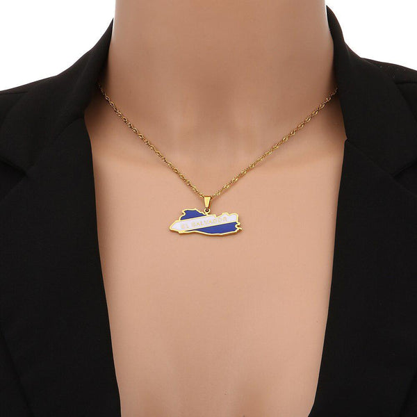 El Salvador Flag Map Necklace