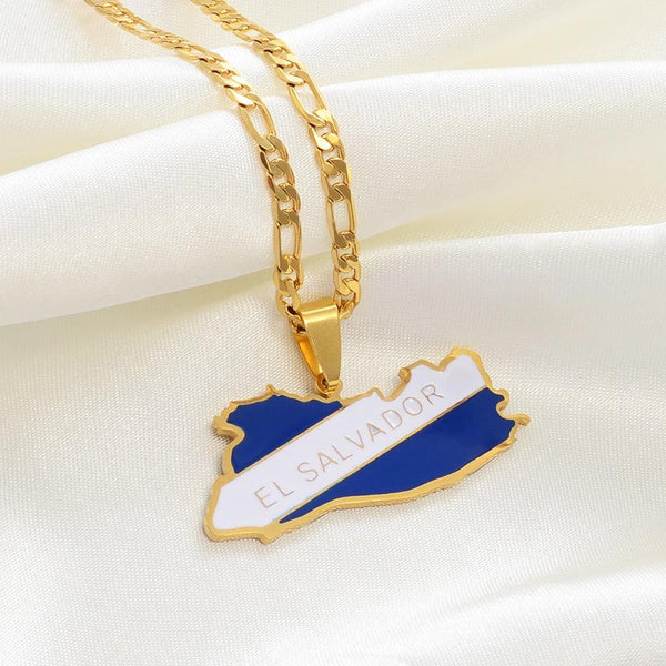 El Salvador Flag Map Necklace