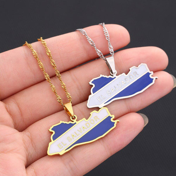 El Salvador Flag Map Necklace