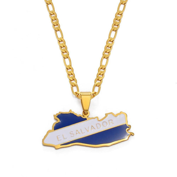 El Salvador Flag Map Necklace