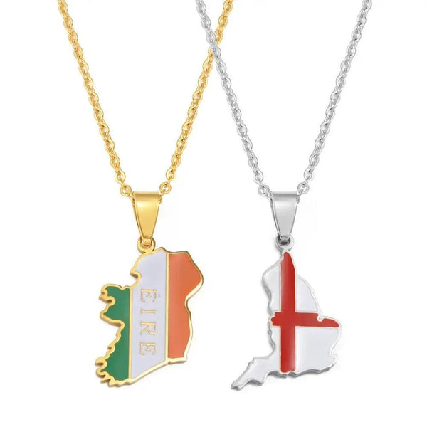 England Ireland Flag Map Necklaces