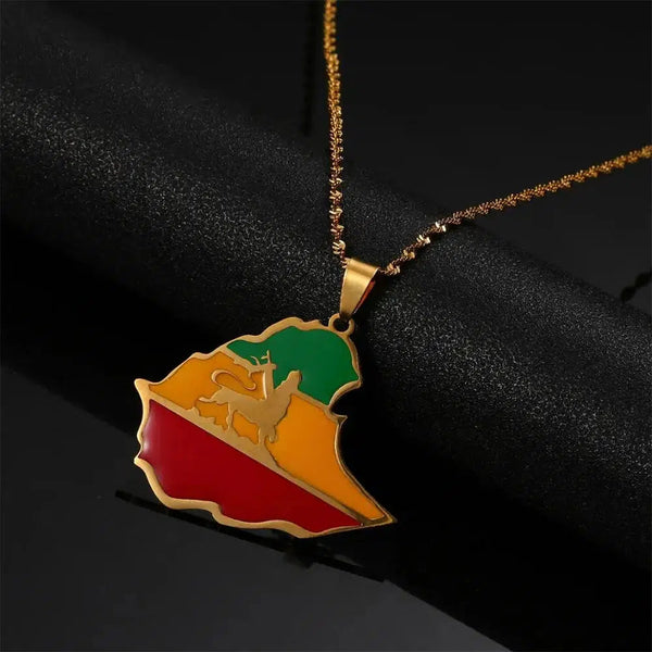 Ethiopia Flag Map Necklace