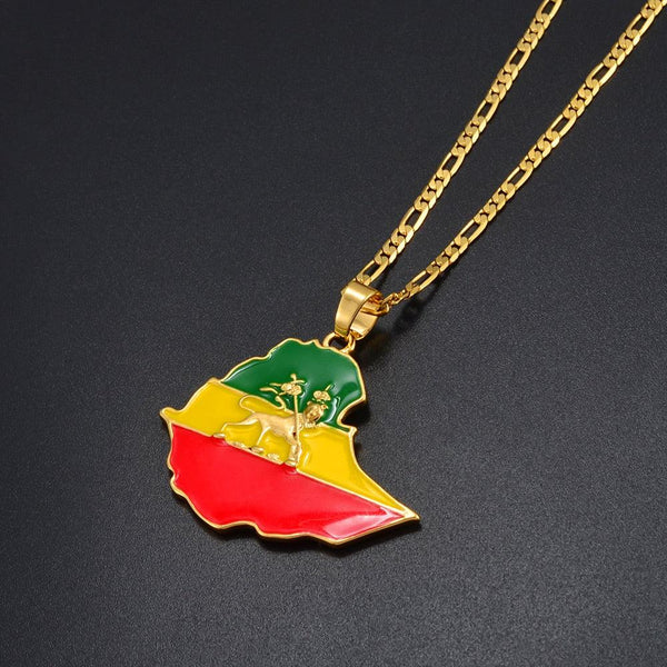 Ethiopia Flag Map Necklace