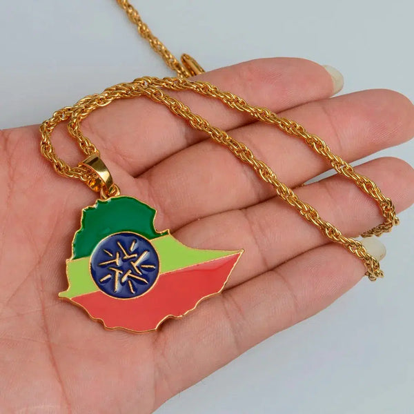 Ethiopia Flag Map Necklace