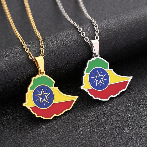 Ethiopia Flag Map Necklace