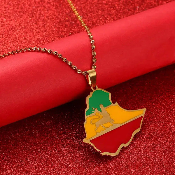 Ethiopia Flag Map Necklace