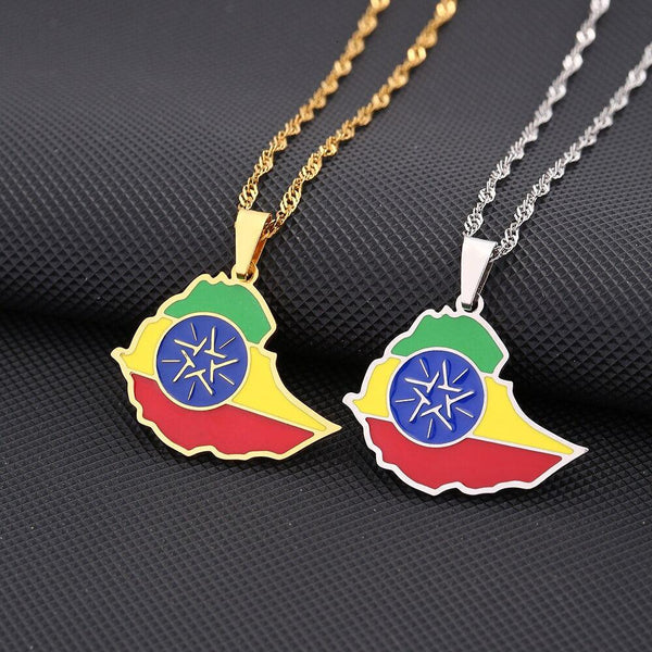 Ethiopia Flag Map Necklace