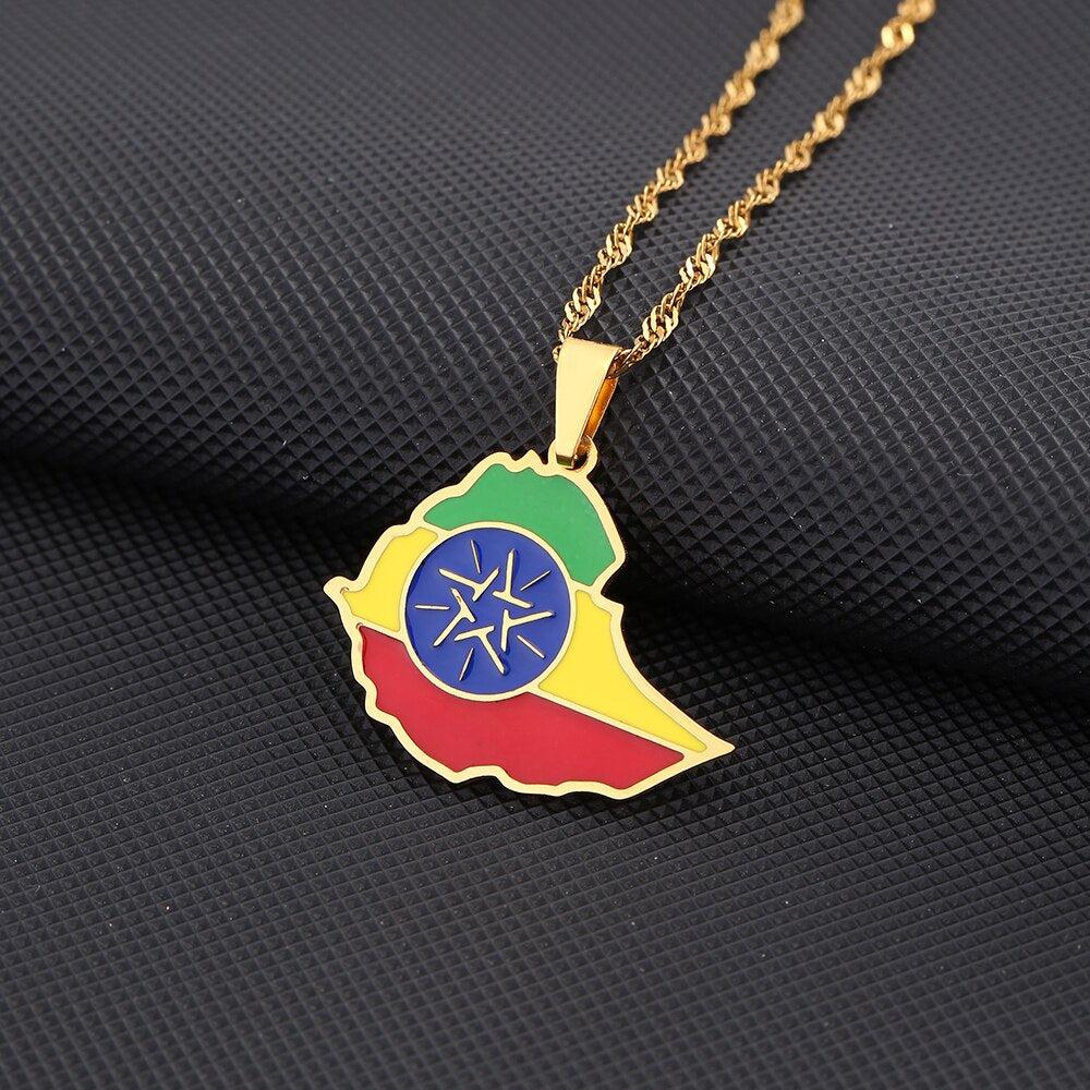 Ethiopia Flag Map Necklace