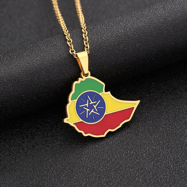 Ethiopia Flag Map Necklace