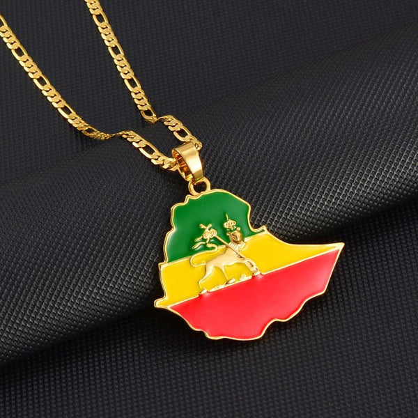 Ethiopia Flag Map Necklace