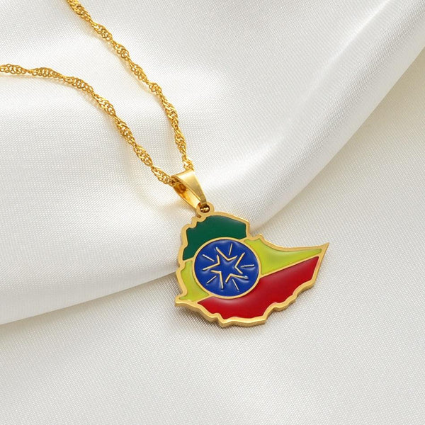 Ethiopia Flag Map Necklace