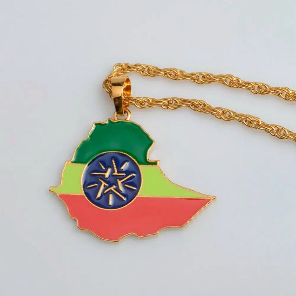 Ethiopia Flag Map Necklace