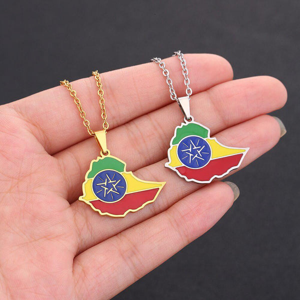 Ethiopia Flag Map Necklace