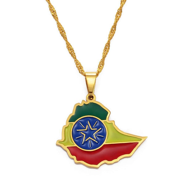 Ethiopia Flag Map Necklace