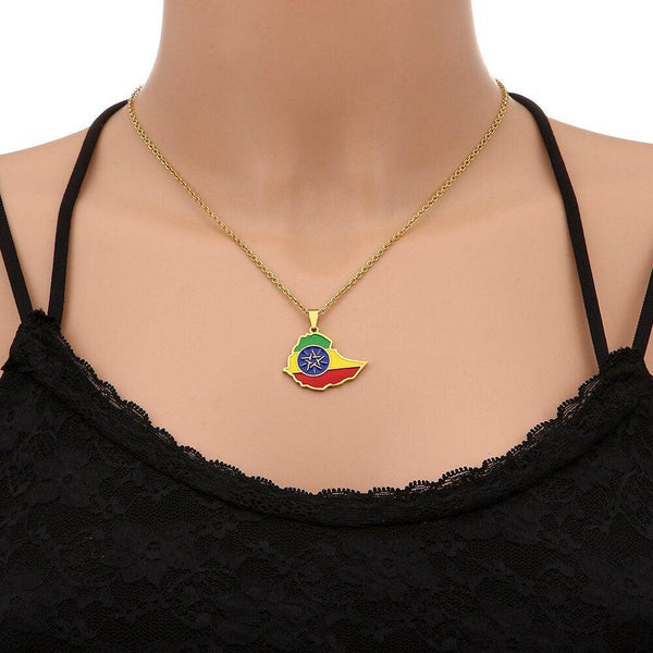 Ethiopia Flag Map Necklace