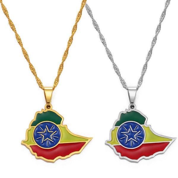 Ethiopia Flag Map Necklace