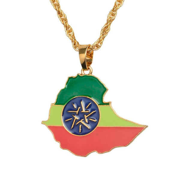 Ethiopia Flag Map Necklace
