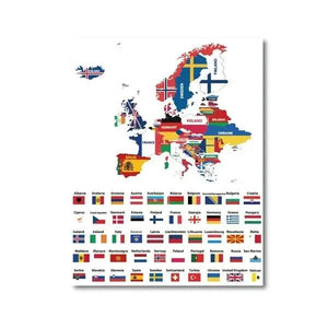 Europe Flag Map Poster – European Country Flags Wall Art