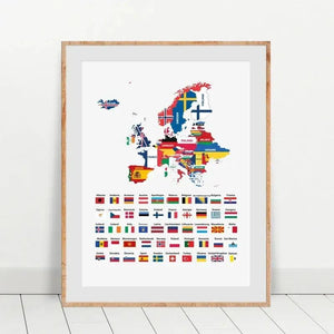 Europe Flag Map Poster – European Country Flags Wall Art