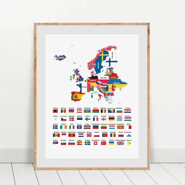 Europe Flag Map Poster – European Country Flags Wall Art