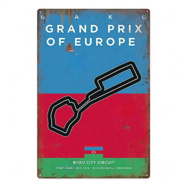 F1 Race Track Poster - Decorative Metal Tin Signs