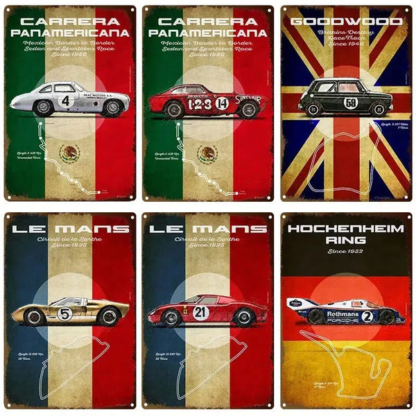 F1 Race Track Poster - Vintage Flag - Decorative Metal Tin Signs
