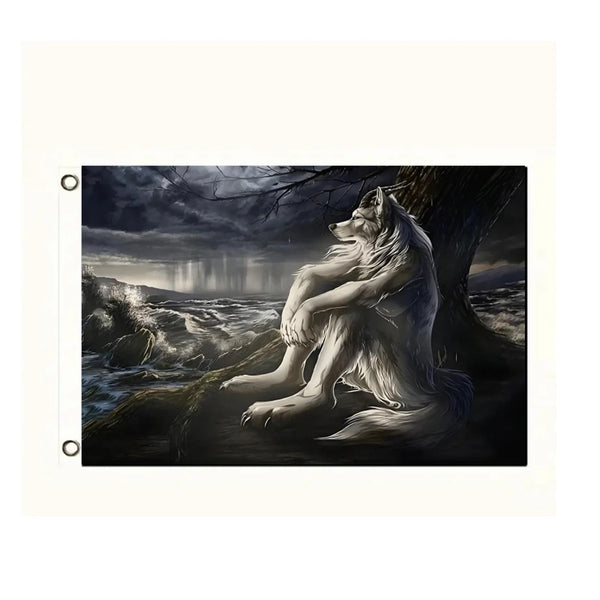 Fantasy White Wolf Flag - 90x150cm(3x5ft) - 60x90cm(2x3ft)