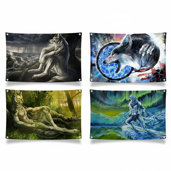 Fantasy Wolf Flags - 90x150cm(3x5ft) - 60x90cm(2x3ft)