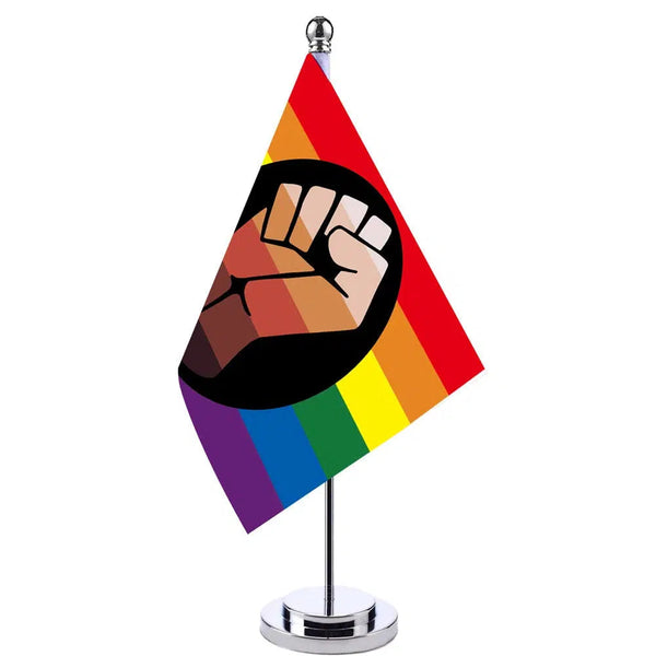 Fist Rainbow Pride Desk Flag - Small LGBTQIA2S+ Table Flag