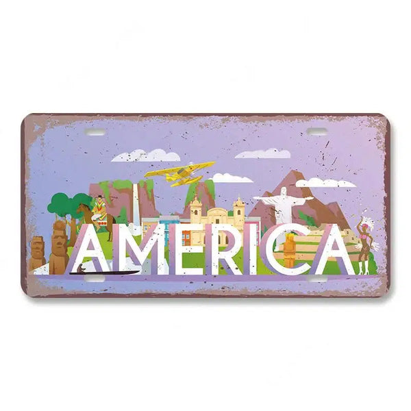 Flag & Country License Plate Collection - Decorative Metal Tin Signs