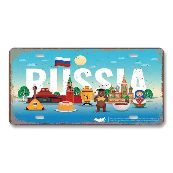 Flag & Country License Plate Collection - Decorative Metal Tin Signs