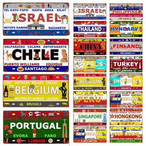 Flag & Country License Plate Collection - Decorative Metal Tin Signs
