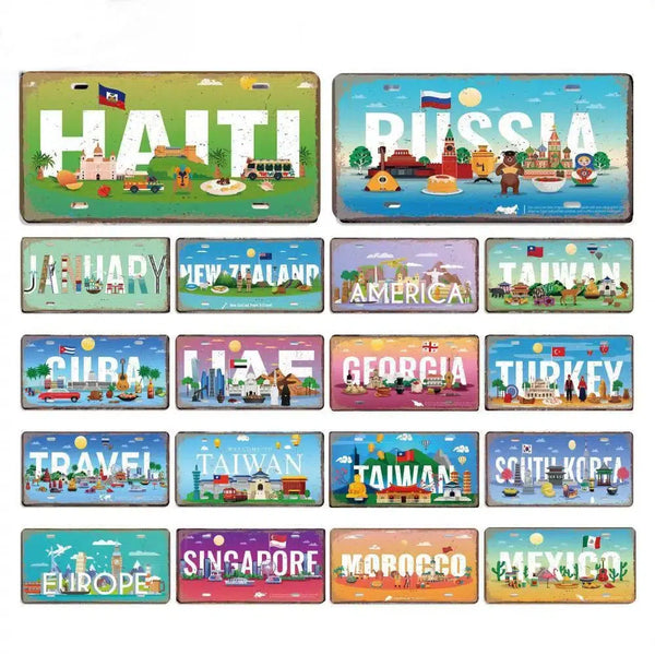 Flag & Country License Plate Collection - Decorative Metal Tin Signs