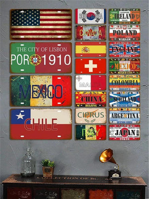 Flag License Plate Collection - Decorative Metal Tin Signs