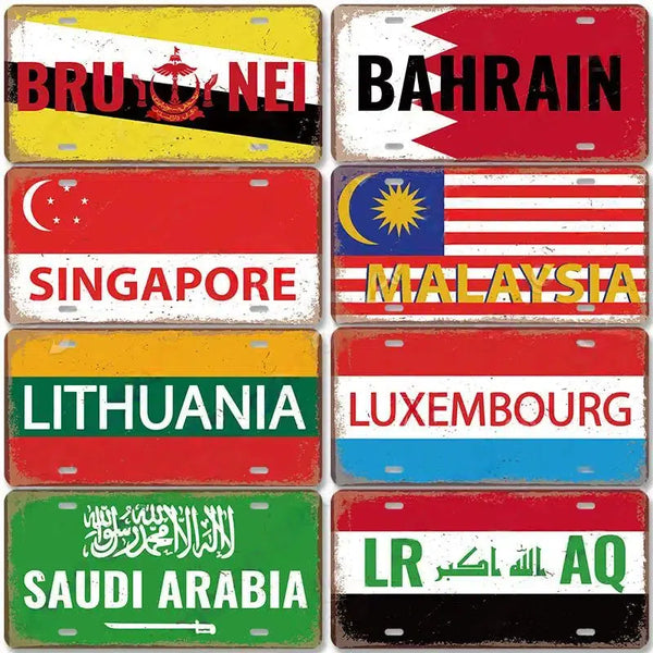 Flag License Plate Collection - Decorative Metal Tin Signs