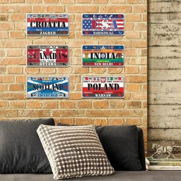 Flag License Plate Collection - Decorative Metal Tin Signs