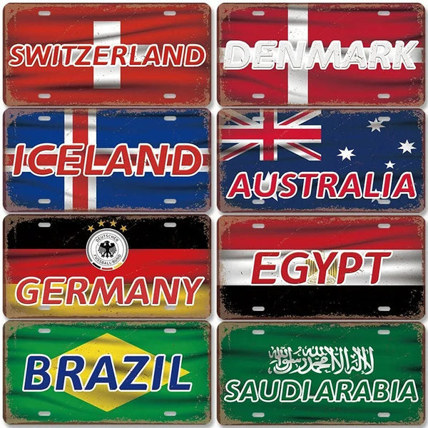 Flag License Plate Collection - Decorative Metal Tin Signs