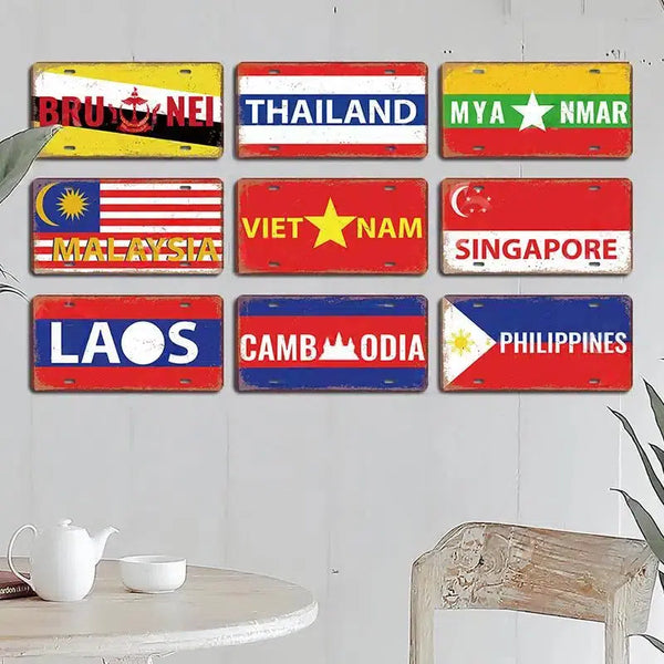 Flag License Plate Collection - Decorative Metal Tin Signs