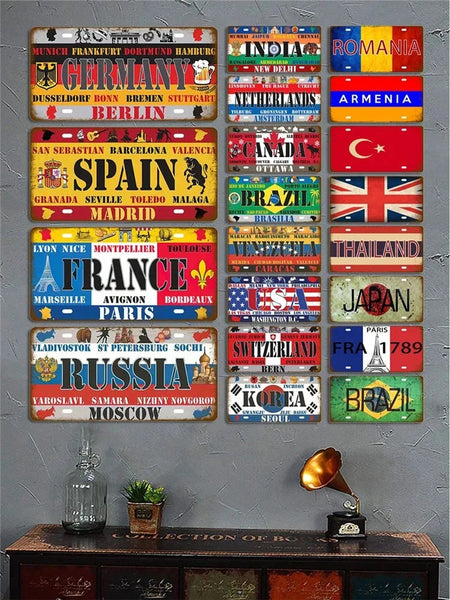 Flag License Plate Collection - Decorative Metal Tin Signs