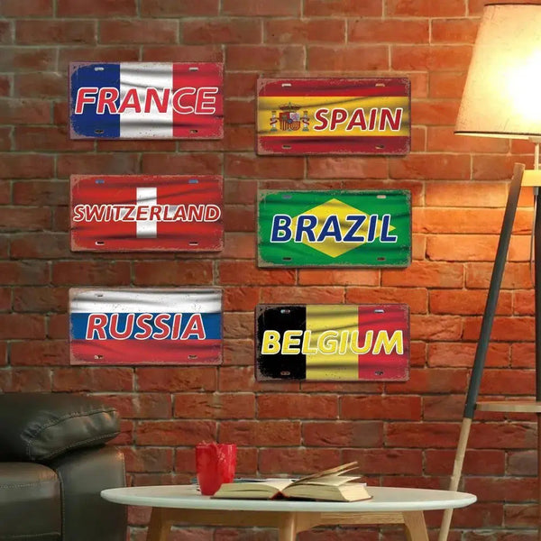 Flag License Plate Collection - Decorative Metal Tin Signs