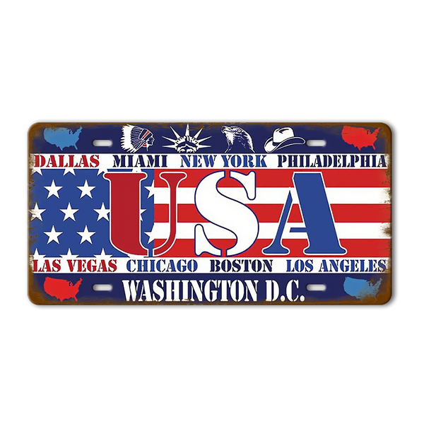 Flag License Plate Collection - Decorative Metal Tin Signs