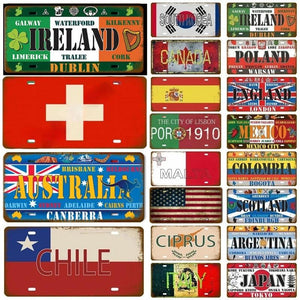 Flag License Plate Collection - Decorative Metal Tin Signs