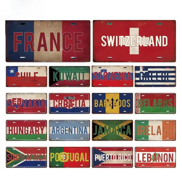 Flag License Plate Collection - Decorative Metal Tin Signs