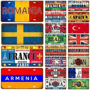 Flag License Plate Collection - Decorative Metal Tin Signs