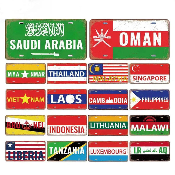 Flag License Plate Collection - Decorative Metal Tin Signs