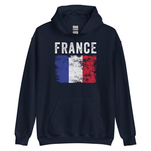 France Flag Distressed - French Flag Hoodie