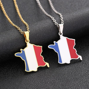 France Flag Map Necklace