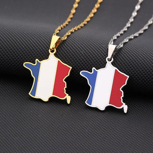 France Flag Map Necklace