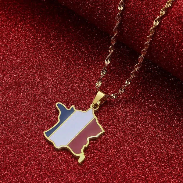 France Flag Map Necklace