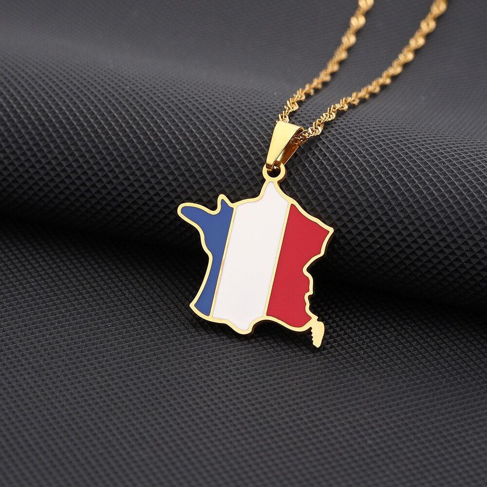 France Flag Map Necklace